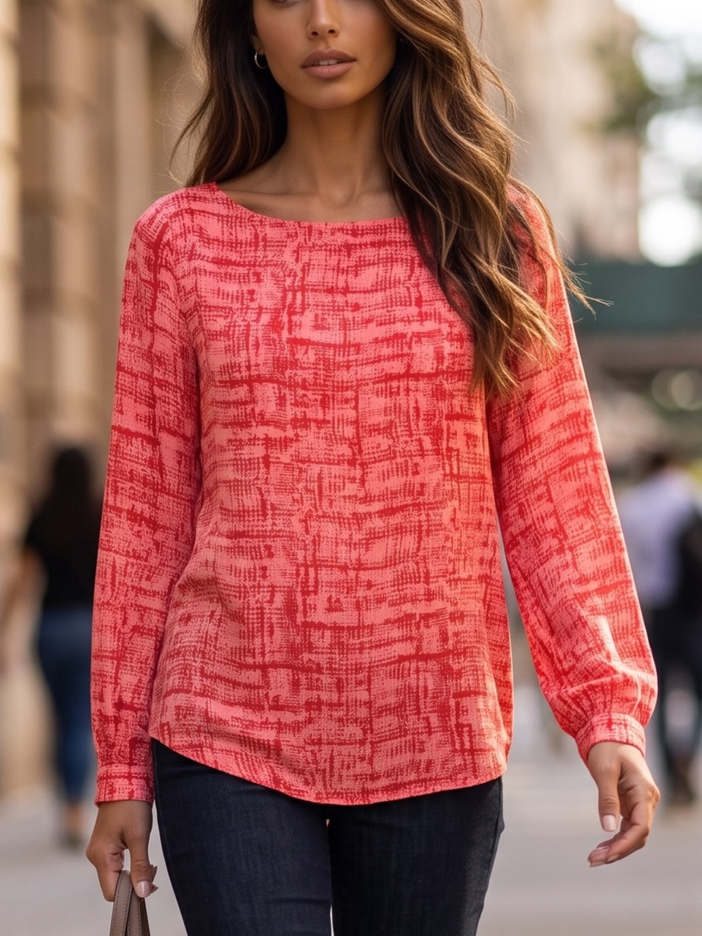 Banana Republic Coral Pink Abstract Print Long Sleeve Blouse